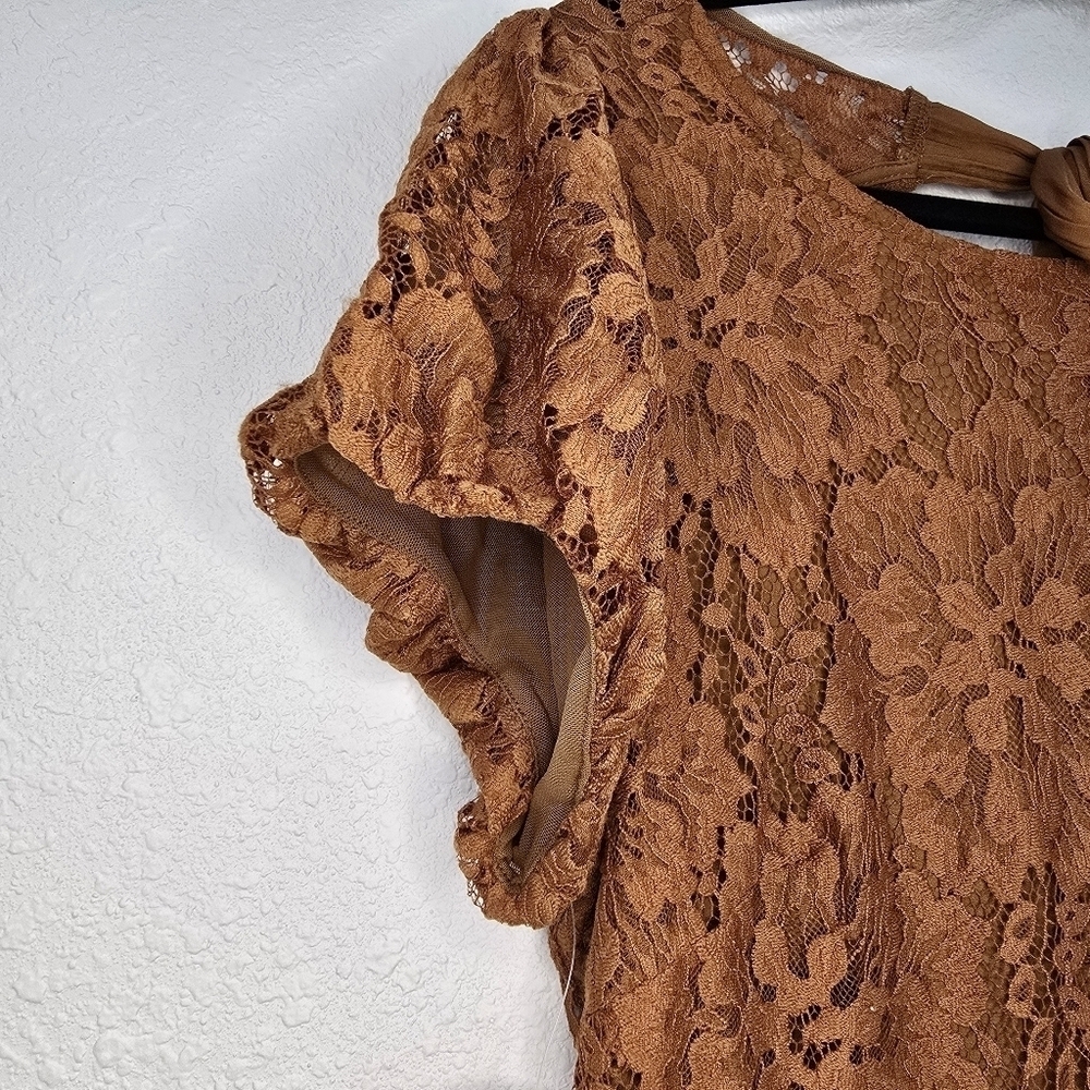 Free People Hailee Lace Mini Dress  Romantic Party Puff Sleeve Open Back Size L - Picture 8 of 16